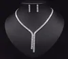 2021 Cubic Zirconia Long Necklace Earrings Sets for Brides Wedding Jewelry Accessories Jolleria Mujer De Oro For Women5478645