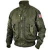 Män taktiska militära jackor Big Pocket Pilot Baseball Air Force Coat Armegreen Bomber Jacket Standcollar Motorcykel Outwear 231225