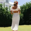 Robes de soirée Ard élégant col chérie manches courtes mince blanc midi pour les femmes 2023 évider dos nu vacances robe d'été