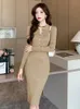 Autumn Winter Sticke Long Dress Women Clothing Elegant Pretty Sweater Långärmad mager Midi Robe Mujer Vestidos 231226