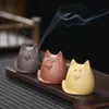 Purple Clay Handmade Tea Pet Cute Cat Stick Incense Holder Aroma Tea House Ornaments Home Decor 231225