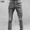 Plus storlek rak jeans man byxor vår sommar pojkvän jeans streetwear mager zips 3 färger cacual long denim byxor 231225