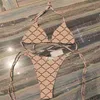 Summer Bandage Bikinis Sexig snörning upp Thong SwimeWear Letter Print Padded Halter Bra Biquinis Set modemärke baddräkt