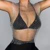 Sexy Sparkle Black Mesh Sheer s Body Chain Clothes Dress Wild Women Crystal Party Celebrities Rave Festival Outifts 231226