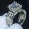 Anel de corte de luxo 3ct diamante cz pedra 925 prata esterlina noivado anel de banda de casamento para mulheres homens jóias de dedo gift309m