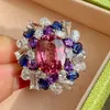 Cluster Rings RUZZALLATI Luxury Colorful Cubic Zirconia Wedding For Women Silver Color Vintage Cocktail Finger Jewelry