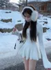 Inverno estilo coreano sexy vestido de malha feminina com decote em v vintage elegante mini vestido feminino vestido de baile roupas designer 231226