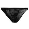 Underbyxor sexiga underkläder för män lågt höjning av massivt svart mesh transparenta trosor mäns trosor man andas påse