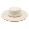 spring autumn Women's cap hats Bowler round fedoras wide brim Pearl with chain headgear chapel beach Wedding picture elegant 231225