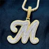 Aangepaste AZ Cut volledige echte ijzige stokbrood cursieve letters hanger ketting goud zilver Cubic Zirconia mannen vrouwen met 24 inch touw Chain229I