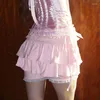 Spódnice słodkie różowe koreańskie chude szorty spódnica CuteCore koronkowe lakierki kokiete ubrania krawata folds mini -damskie ciasto