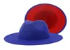 2020 New Royal Blue Red Patchwork Faux Wool Felt Fedora Hats with Thin Belt Buckle Men Women Large Brim Panama Trilby Jazz Cap7773292