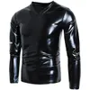 Men's Wear PVC Faux Leather Top S-7XL Plus Size Long Sleeve T-Shirt V-Neck Blouse Shiny Jacket Tight Soft Patent Leather Coat 231226