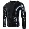 Vêtements pour hommes PVC Faux cuir Top S-7XL grande taille T-shirt à manches longues col en V Blouse veste brillante serré doux manteau en cuir verni 231226