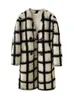 Cappotto scozzese da donna in pelliccia vintage misto lana in pile per donna Inverno manica lunga con scollo a V giacche finte 2023 trench monopetto