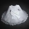 Baby Girls Long Sleeve Dresses For Xmas Party Wedding Lace Big Bow Infant Girl 1st Birthday Princess White Baptism Dress 231226