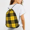 Shopping Bags Yellow Gray Black Plaid Drawstring Backpack Men Gym Workout Fitness Sports Bag Bundled Yoga For Women