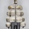 Fur BluenessFair 2022 Winter Jacket Women Real Silver Fox Fall Coat Natural Raccoon Fur Wool Weave Warme Outerwear Streetwear