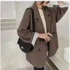 Vintage Brown Blazer Women Eleganckie oficjalne kobiety wiosna jesień moda z długim rękawem, 11 -letni elegancki mody