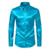 Men's Dress Shirts Men Autumn Winter Long Sleeve Button Up Formal Shirt Mens Satin Nightclub Plus Size Gold Blue Performance Clubwear