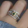 Cluster Rings 925 Silver Open Finger Ring Green Stone Golden Openwork Elegant Lace Stackable For Women Girl Jewelry Gift Dropship Wholesale