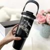 Women Designer Water Bottles Battle Steed Pattern 40oz Second Generation Car Cup 304 Stainless Steel Portable Cup Large Capacity Straw Handle