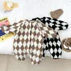 Baby Cardigan Plus Velvet Thicken Jumpsuit Autumn Winter Born Boy Girl Diamond Plaid Fleece Romper Infant Fashion 231225