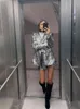 Elegant Silver Women s Sequin Shorts Suit Fashion Lapel Long Sleeeves Blazer Coat Set 2023 Autumn Office Lady Club Chic Outfits 231226