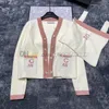 Wool Blend Knits Tanks Women V Neck Cardigan Rhinestone Button Knitted Coat Letter Jacquard Vest