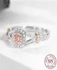 Süße romantische weibliche Prinzessin rosa Stein Ring Mode 925 Silber Schmuck Luxus Versprechen Verlobungsringe J2747044240