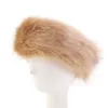 Boinas de alta calidad para mujer invierno grueso peludo piel sintética estilo ruso sombrero diadema esponjoso calentador de orejas esquí accesorios para clima frío sombreros