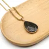 Pendant Necklaces Fashion Natural Semi Precious Stone Flash Labradorite Droplet Shape Stainless Steel Necklace Women Charm Men Jewelry