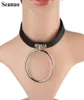 Seanuo Sexy SM Collar con colgante circular de aleación de cuero para hombres y mujeres, collar con gargantilla punk a la moda, joyería 2874001