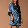 Mulheres sleepwear 2023 outono vestido de veludo roupão de banho para mulheres sexy lingerie banho robe renda manga nightwear elegante feminino noite vestido