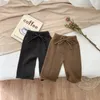 Pantalons tricotés de Style coréen pour filles, taille élastique, dentelle chaude, couleur unie, en laine, vêtements d'automne pour bébés garçons