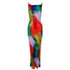 Casual Dresses Printed Pleated Camisole Dress Eleagnt Tie-Dyed V Neck Suspender Woman Sexy Ruched Bodycon