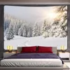 Tapisseries forêt arbre de noël scène de neige décoration de la maison Art tapisserie bohème tenture murale chambre