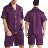 Herren-Nachtwäsche aus Satin, zweiteiliges Pyjama-Set, einfarbig, weich, glatt, T-Shirts, Shorts, kurze Ärmel, Hose, Herren-Nachtwäsche