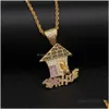 Colares de pingente que armadilham casa cz bling roxo gelado micro pavimentado colar para homens hiphop jóias8638904 gota entrega jóias pe dh1wx