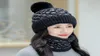 Chapeau d'hiver pour femmes Ski grande fourrure pom poms balle chapeaux tricotés écharpe chapeau ensemble hiver femmes bonnet chapeau chaud Skullies femme cap3585292