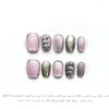 False Nails 10PCS Handmade Short Press On Purple Cat Eye Glitter Rhinestone Gemstone Reusable Full Cover Tip Art