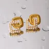 Dingle örhängen Minar Dainty Imitation Pearl Hollow Out Double Twisted Square Drop For Women 18K Gold PVD Plated Titanium Steel Earring