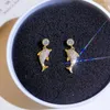 Studörhängen Real 14K Gold Diamond Earring för kvinnor Animalform Aros Mujer Oreja Orecchini Böhmen Gula kvinnor