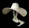 Chapeaux à large bord femmes blanc 25 cm surdimensionné soleil doux ruban de soie cravate disquette géant plage paille été Kuntucky Derby casquette TSPG286x7224929