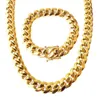 Smyckesuppsättning av rostfritt stål 18K Guldpläterad högkvalitativ kubansk länkhalsband för mäns trottoarkedja 15cm 85quot22quo8658591