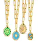 Turkish CZ Enamel Hexagon Necklace Sun Round Gold Opal Jewelry Woman Link Chain Geometric Pandent Zincir Kolye Chains8217056
