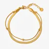 Necklace Earrings Set Europe Flat Snake Bone Chain Double-decker Bracelet For Women Stainless Steel Balls Gold Plated Creative