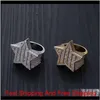 Iced Out Star Rings for Men Luxury Designer Mens Bling Diamond Stars Ring Copper Zircon 18K Gold Plated Wedding Engagement Rings 52303