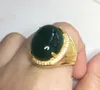 Cluster Rings Vintage Luxury Big Oval Green Jade Emerald Gemstones Diamonds For Men Gold Color Jewelry Bague Bijoux Fashion Access9084628