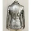 High Street Est Designer Stylish Runway Womens Fashion Lion Buttons Silver Leather Blazer Jacket 231225